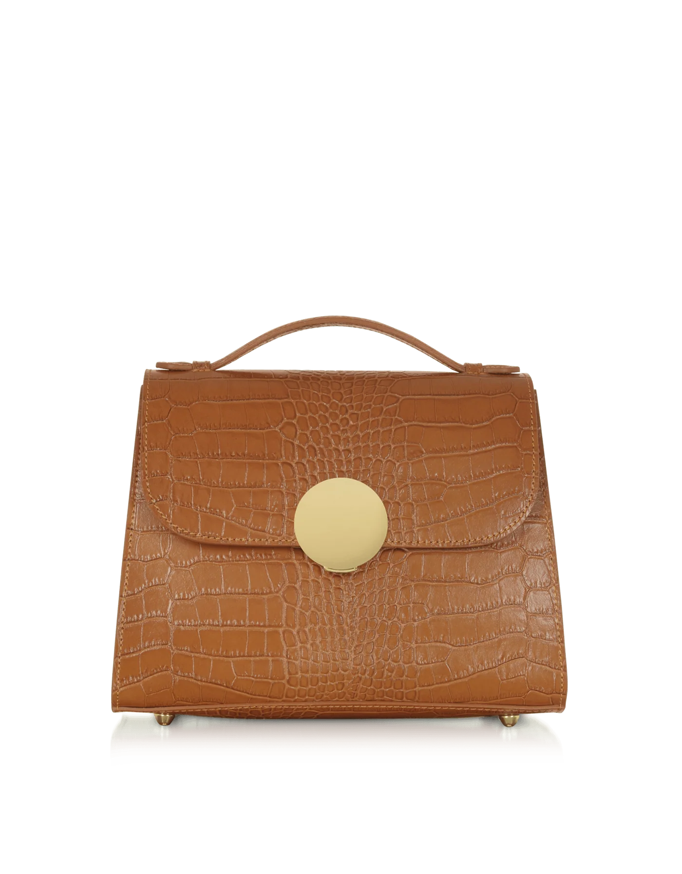 Bombo Croco Embossed Leather Top-Handle Satchel Bag w/Strap