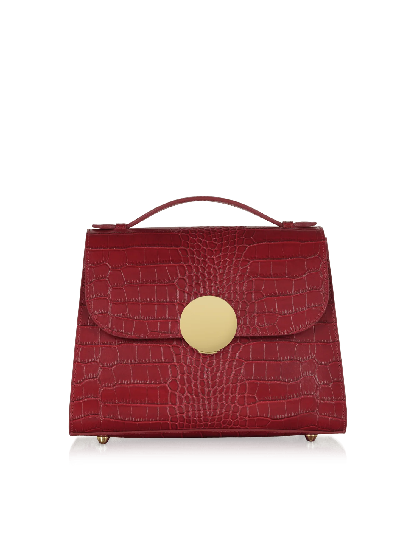 Bombo Croco Embossed Leather Top-Handle Satchel Bag w/Strap