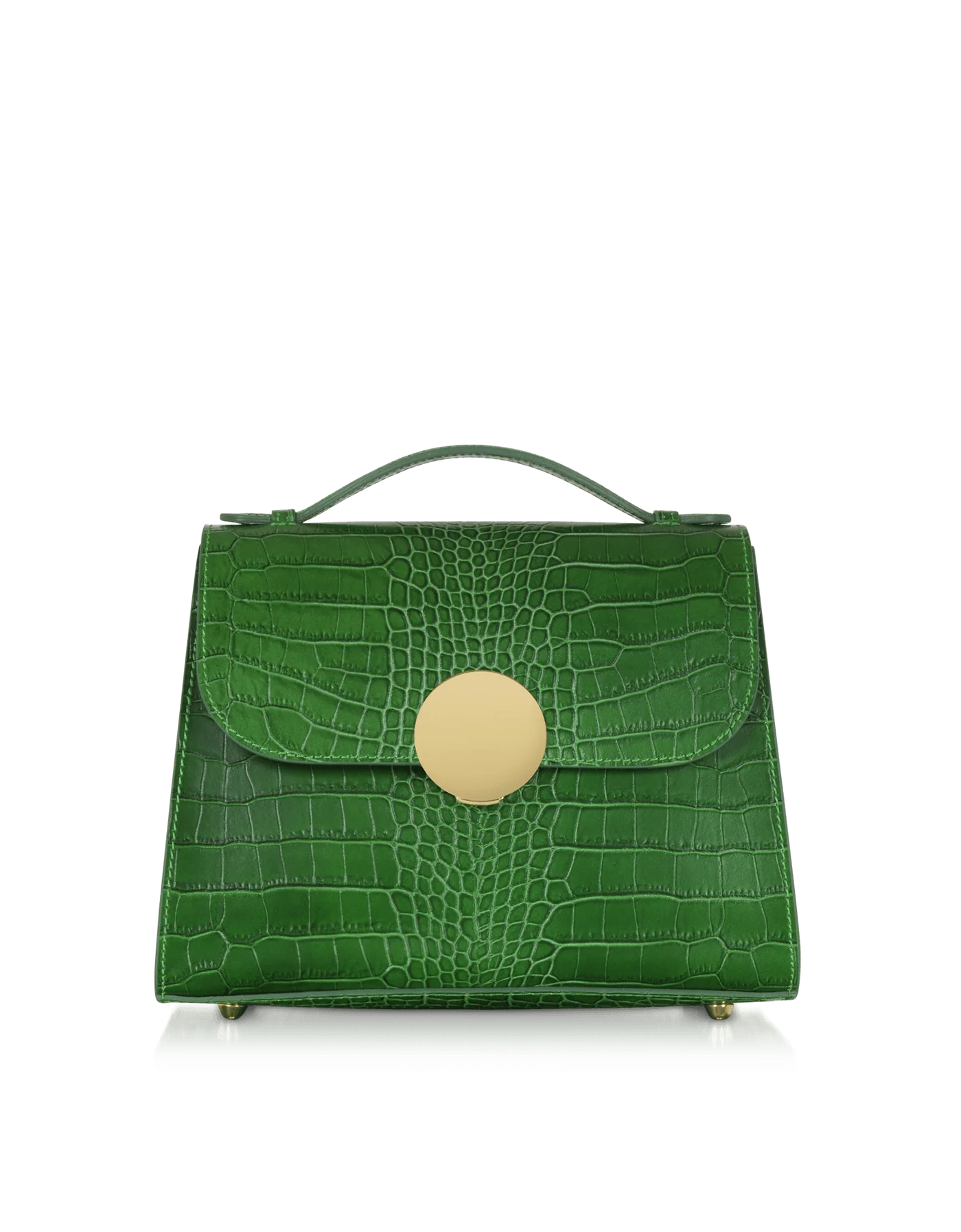 Bombo Croco Embossed Leather Top-Handle Satchel Bag w/Strap