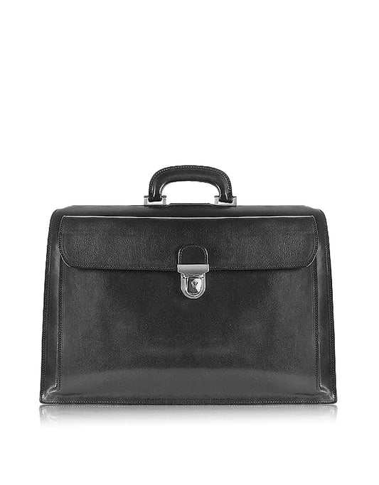 Black Italian Leather Buckled Large Doctor Bag