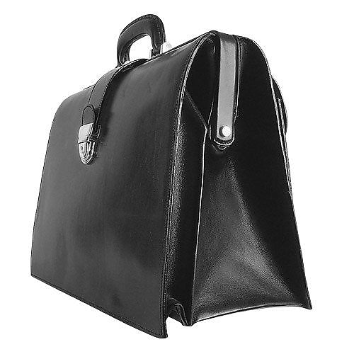 Black Italian Leather Buckled Large Doctor Bag